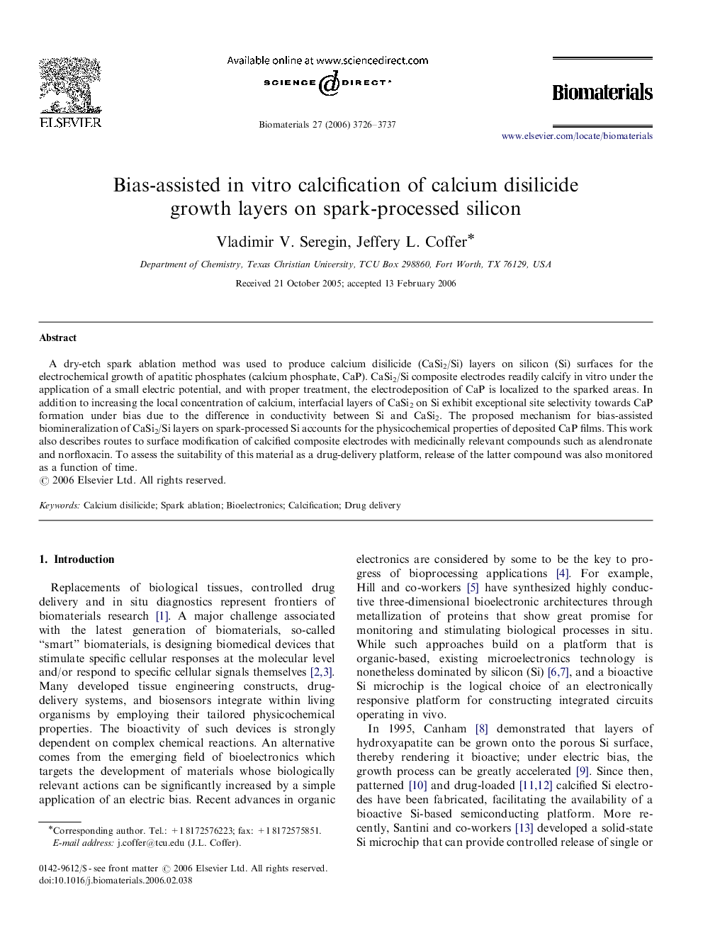 Bias-assisted in vitro calcification of calcium disilicide growth layers on spark-processed silicon