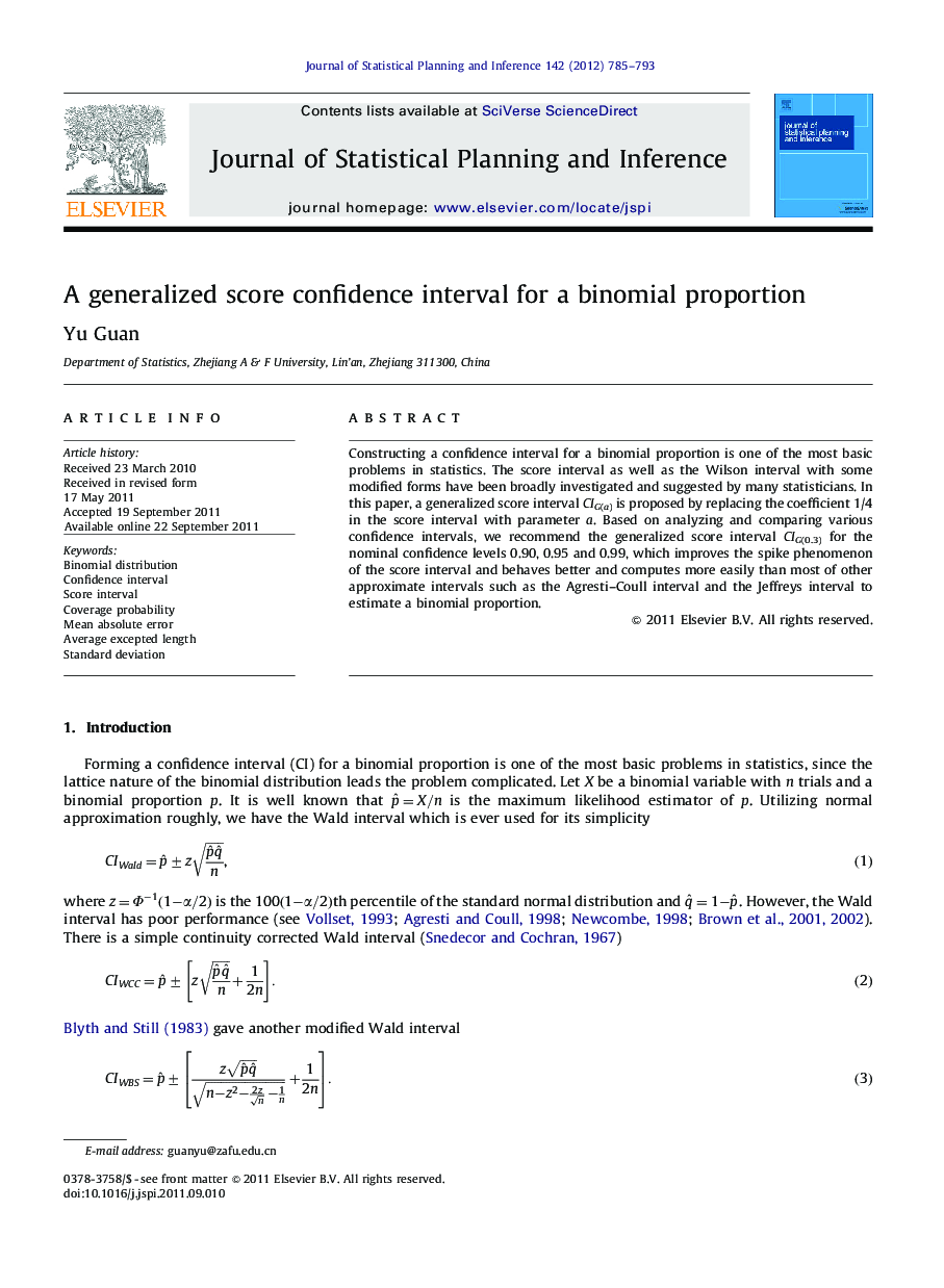 A generalized score confidence interval for a binomial proportion