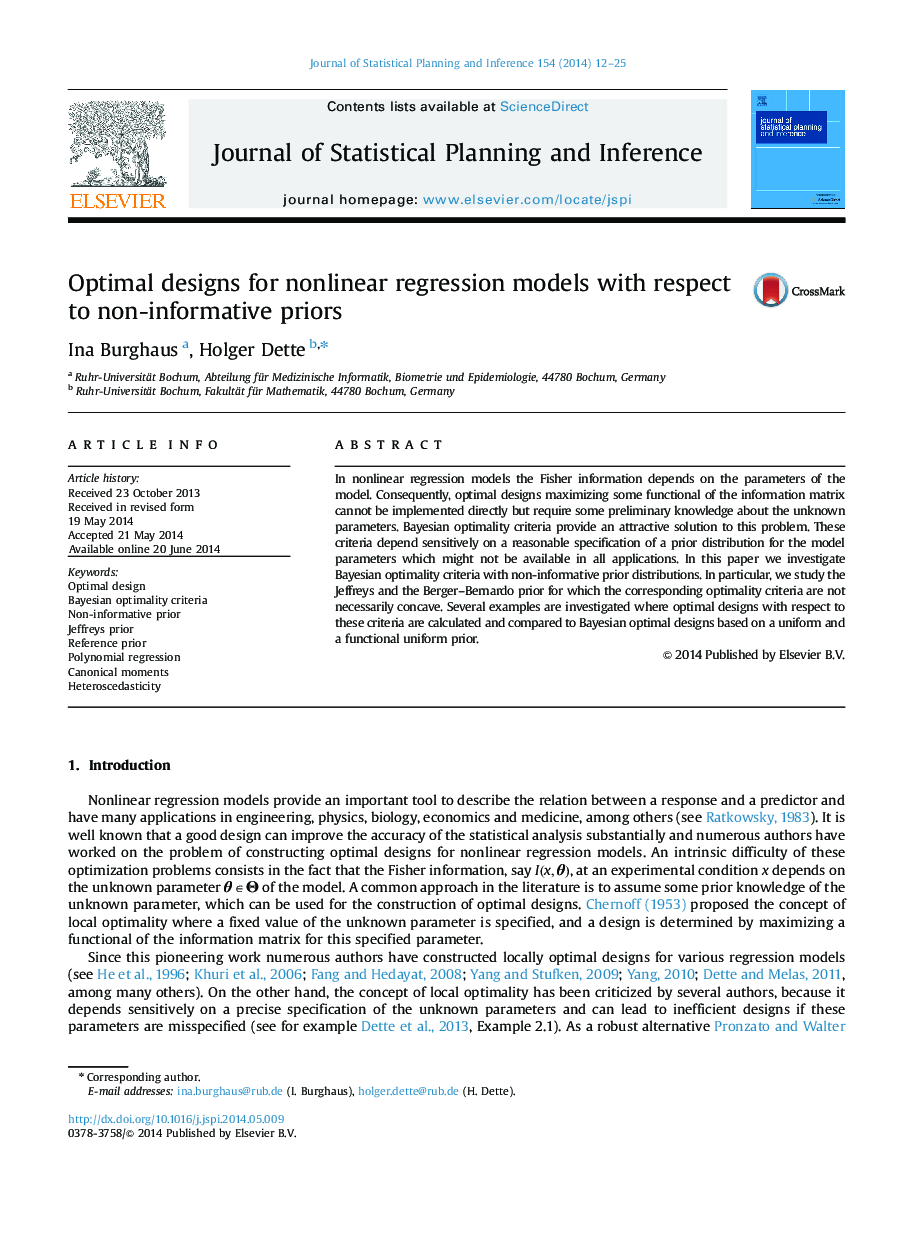 Optimal designs for nonlinear regression models with respect to non-informative priors