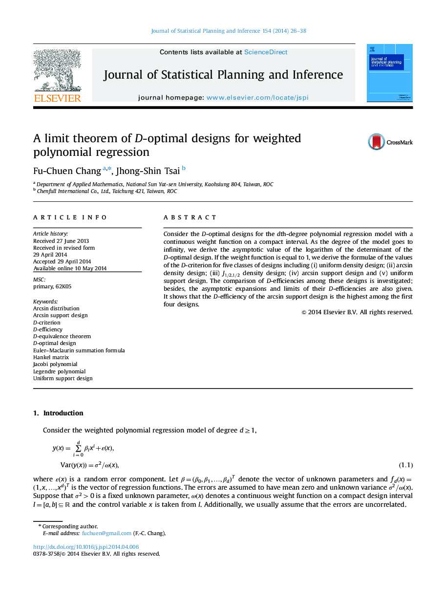 A limit theorem of D-optimal designs for weighted polynomial regression