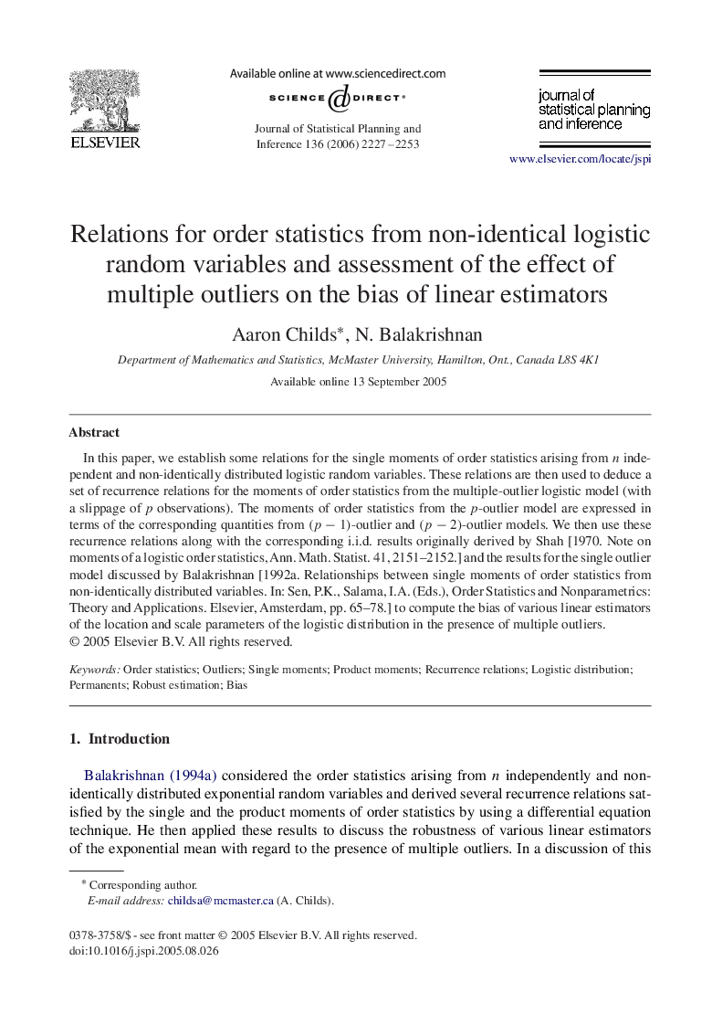 Relations for order statistics from non-identical logistic random variables and assessment of the effect of multiple outliers on the bias of linear estimators