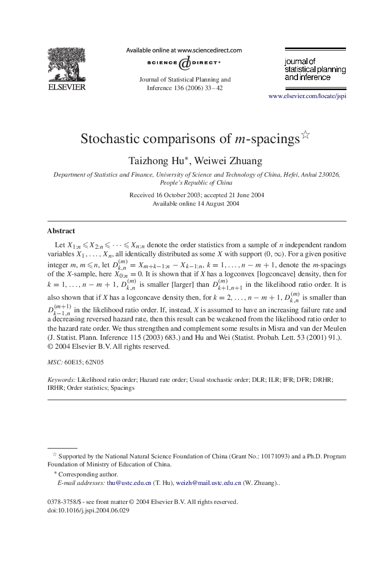 Stochastic comparisons of mm-spacings 