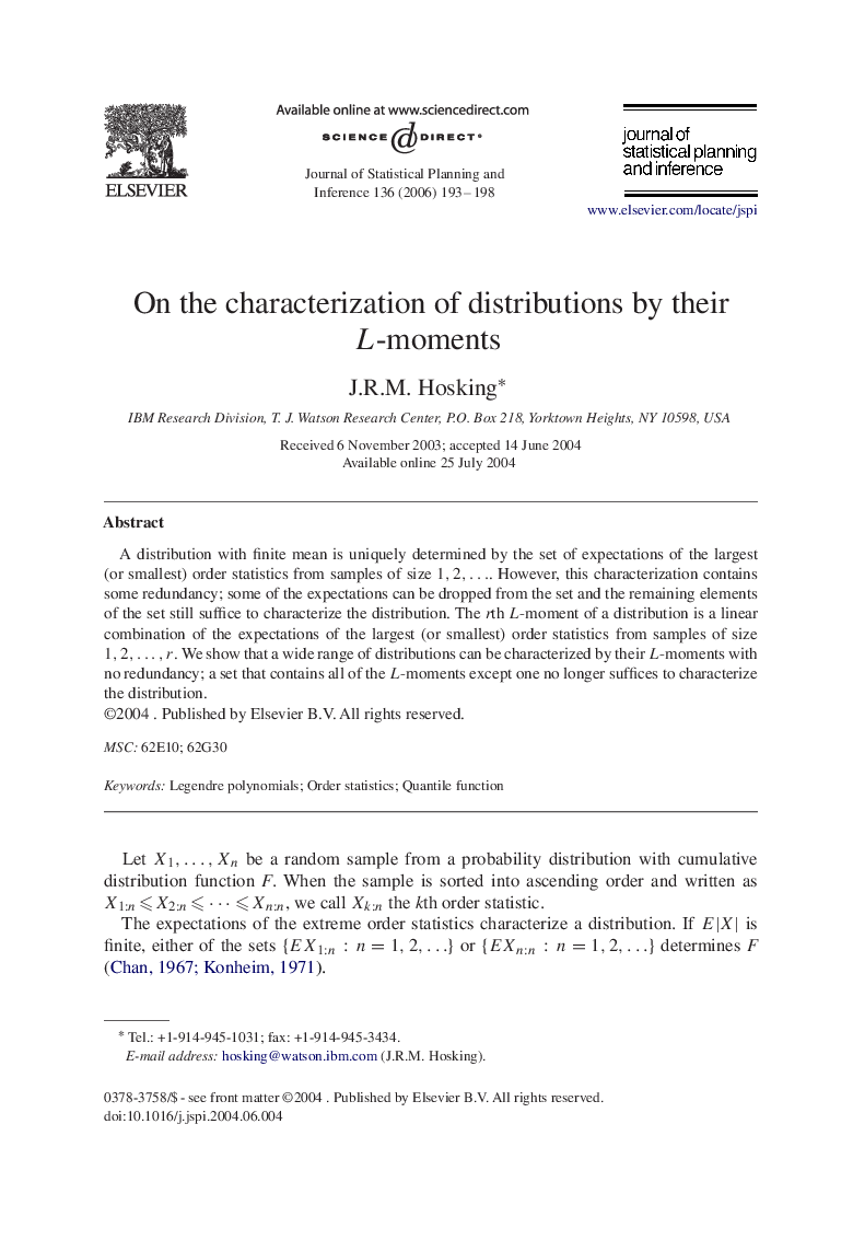 On the characterization of distributions by their LL-moments
