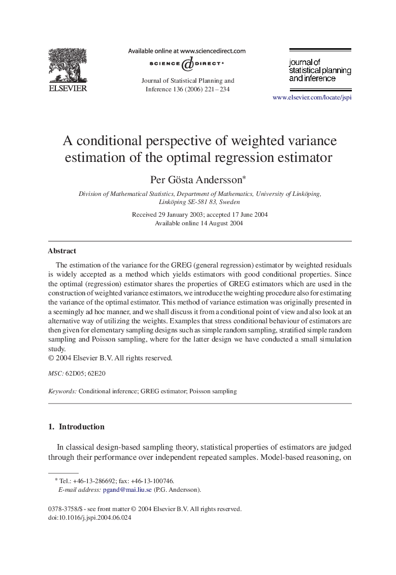 A conditional perspective of weighted variance estimation of the optimal regression estimator