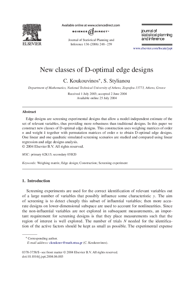 New classes of D-optimal edge designs