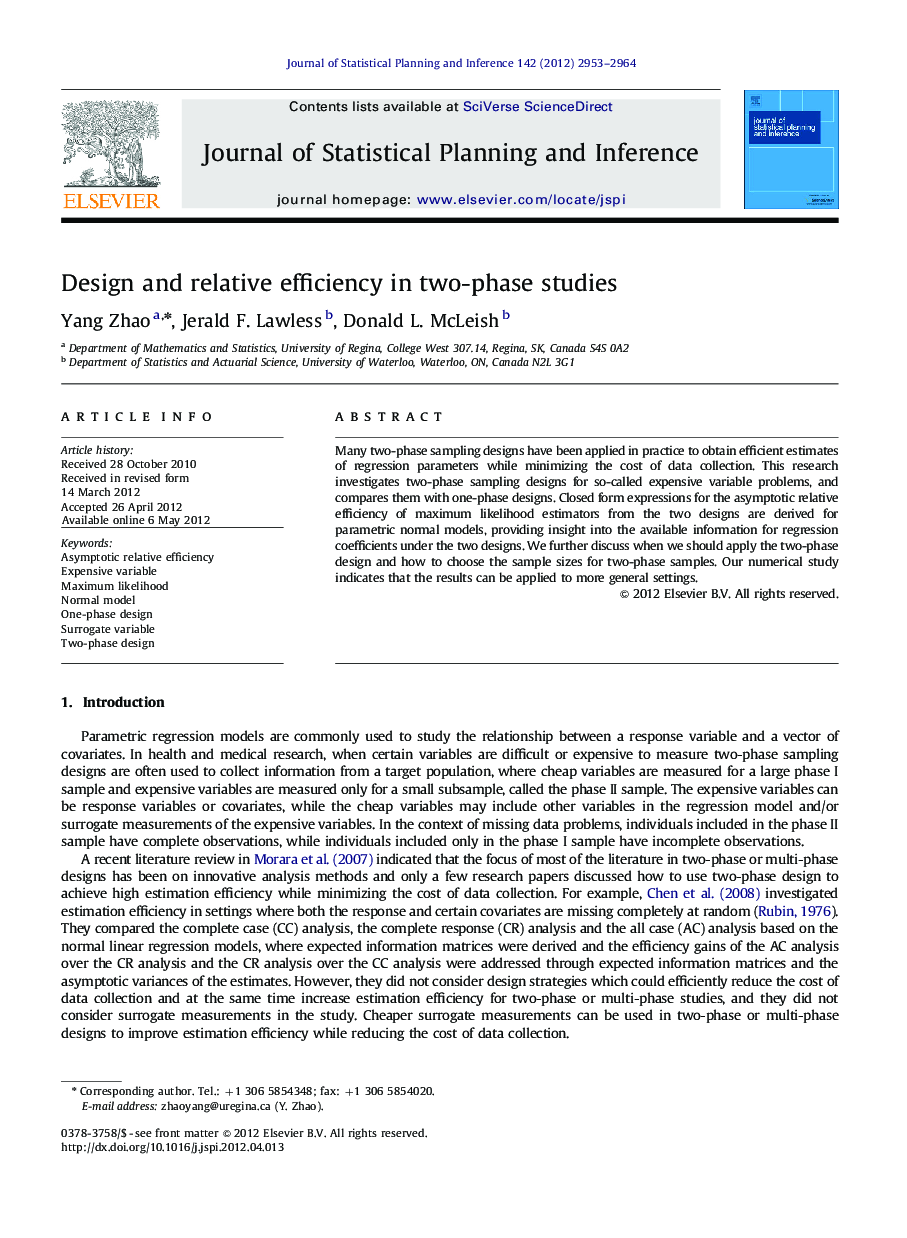 Design and relative efficiency in two-phase studies