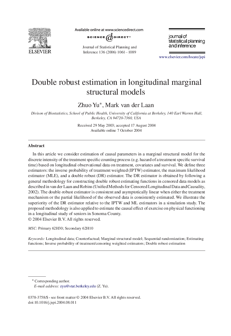 Double robust estimation in longitudinal marginal structural models