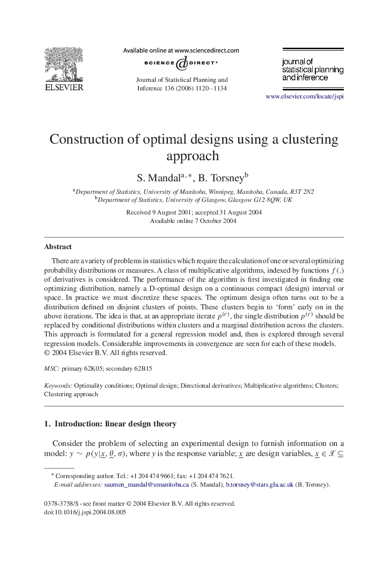 Construction of optimal designs using a clustering approach