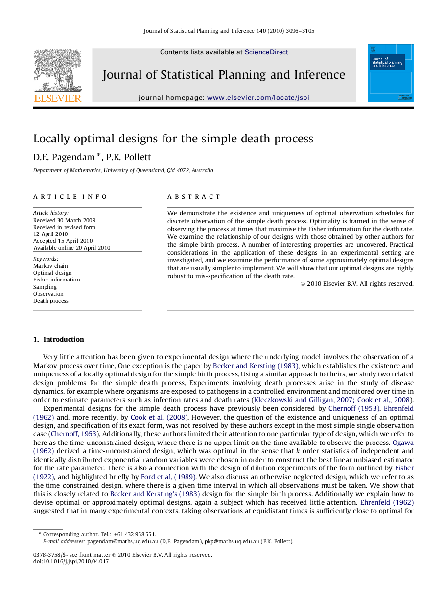 Locally optimal designs for the simple death process