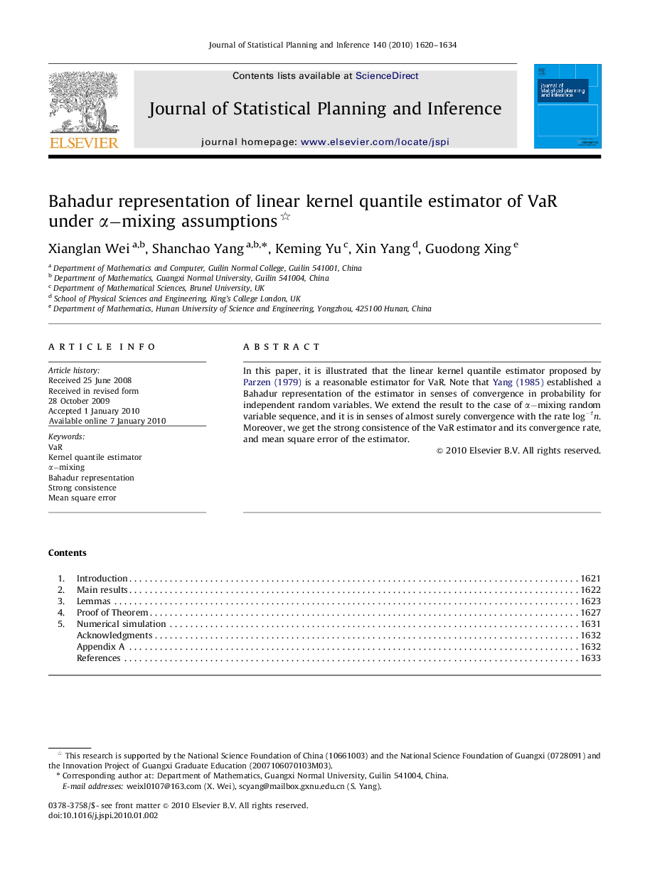 Bahadur representation of linear kernel quantile estimator of VaR under Î±-mixing assumptions