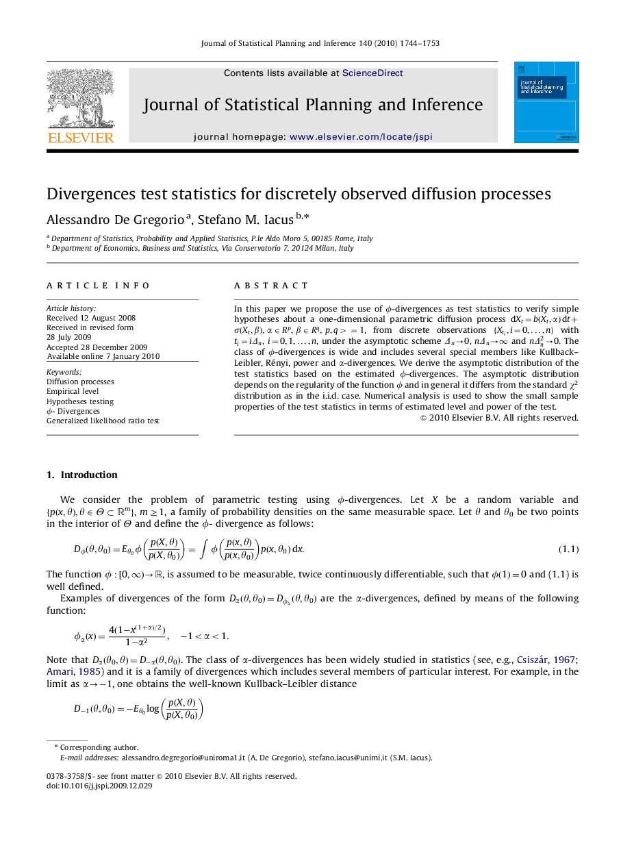 Divergences test statistics for discretely observed diffusion processes