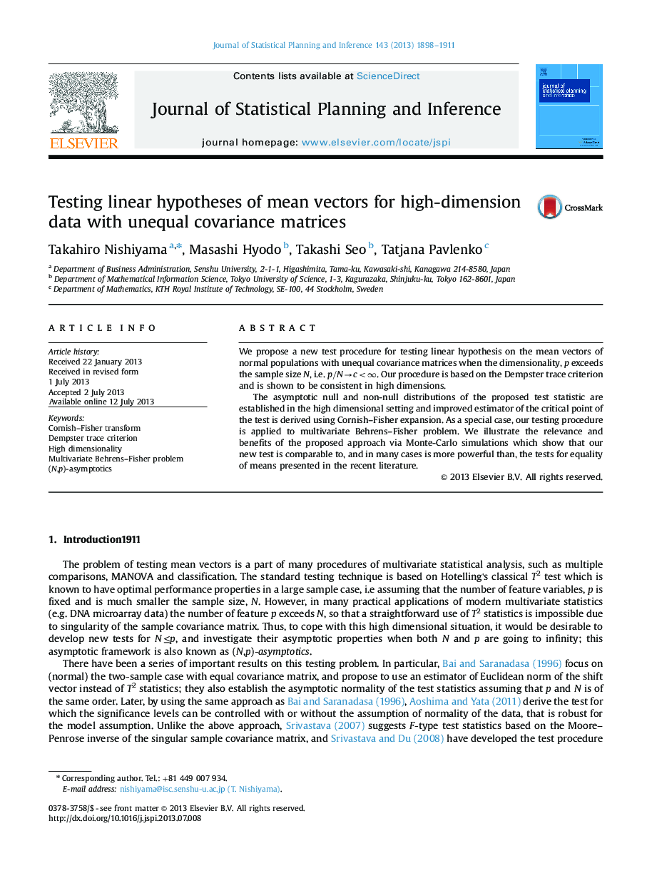 Testing linear hypotheses of mean vectors for high-dimension data with unequal covariance matrices