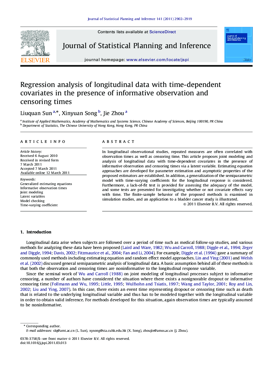 Regression analysis of longitudinal data with time-dependent covariates in the presence of informative observation and censoring times