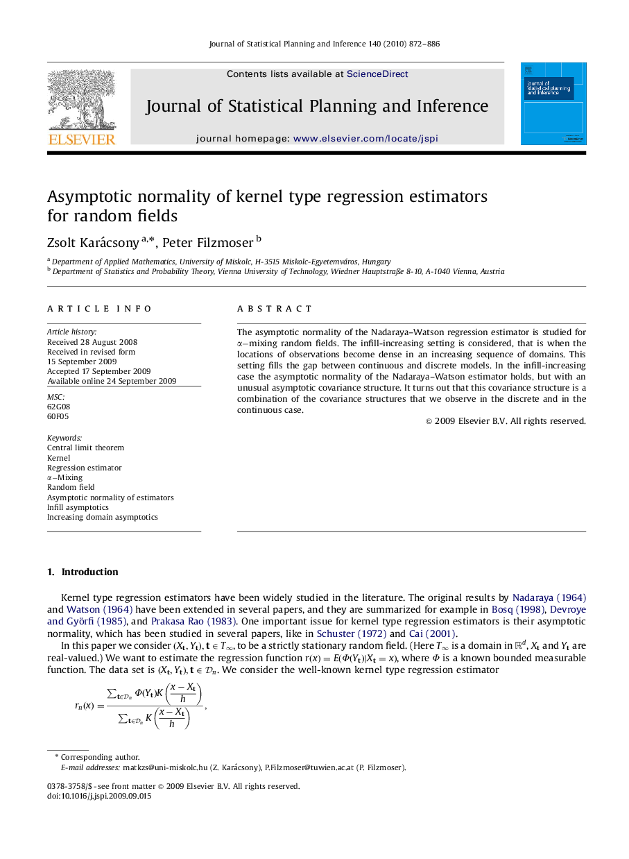 Asymptotic normality of kernel type regression estimators for random fields