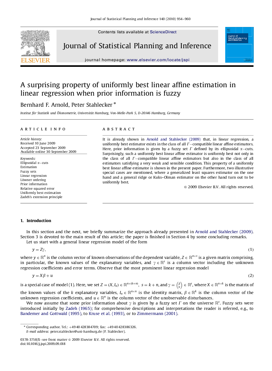 A surprising property of uniformly best linear affine estimation in linear regression when prior information is fuzzy