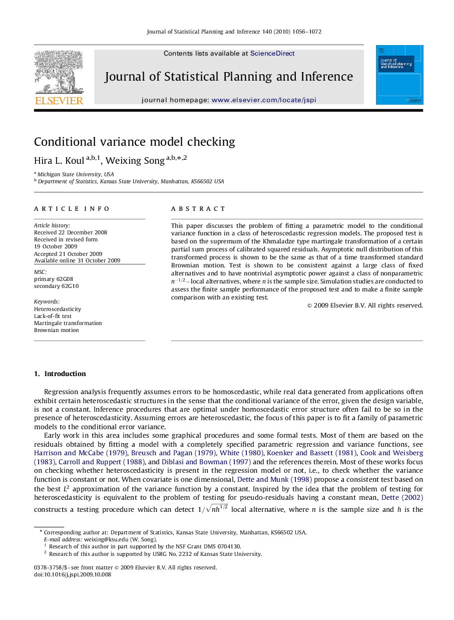 Conditional variance model checking