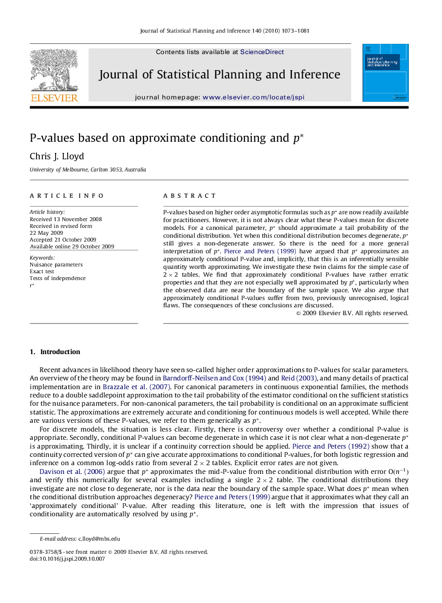 P-values based on approximate conditioning and p*