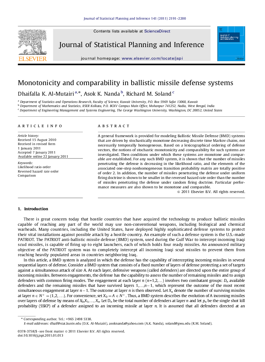 Monotonicity and comparability in ballistic missile defense systems