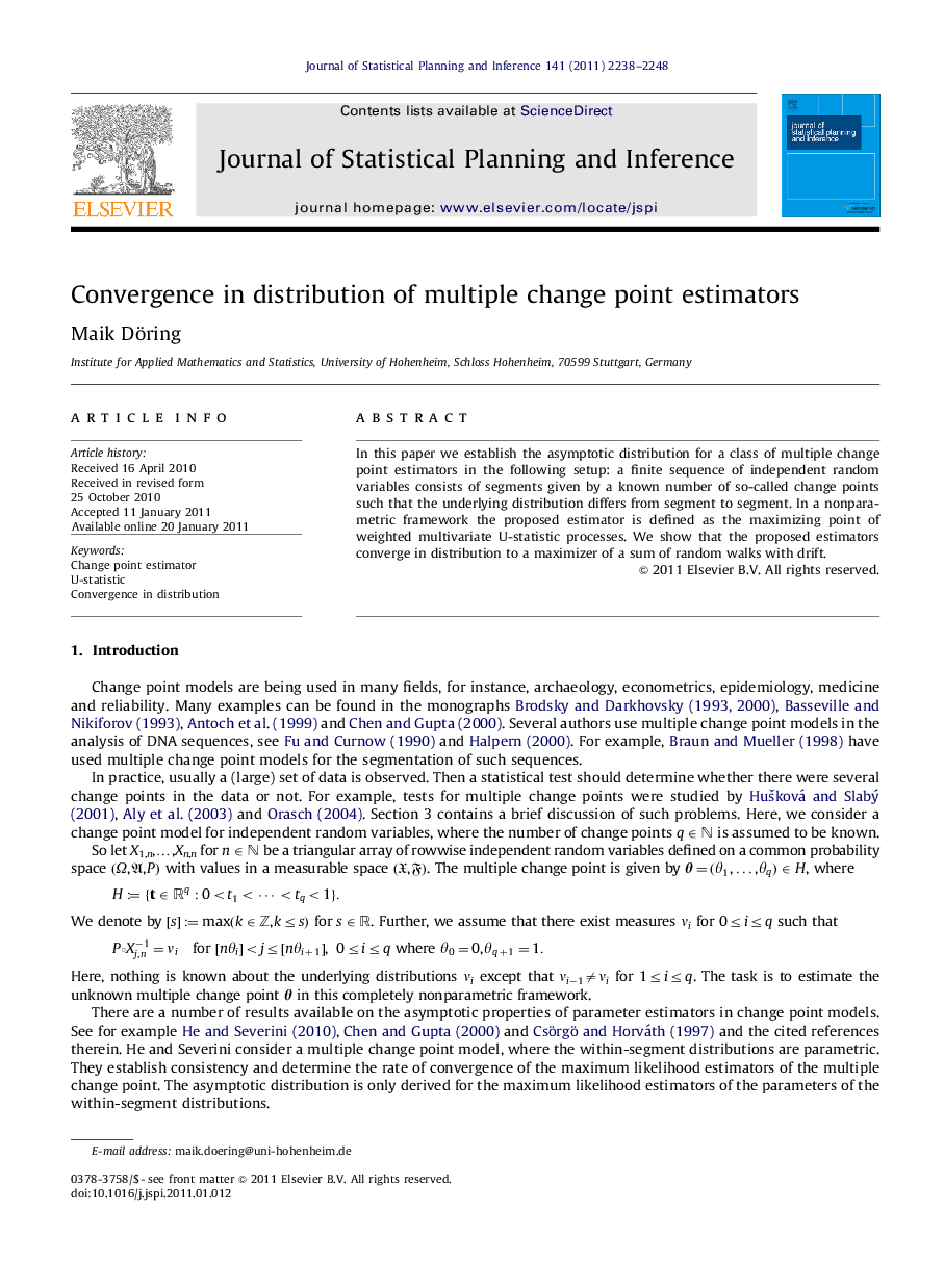 Convergence in distribution of multiple change point estimators