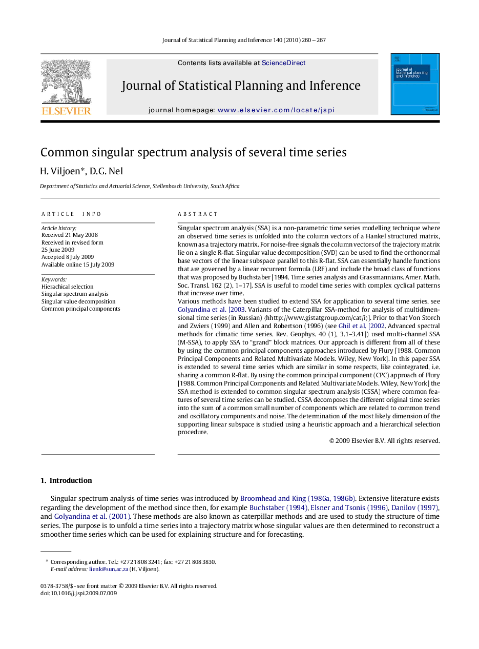 Common singular spectrum analysis of several time series