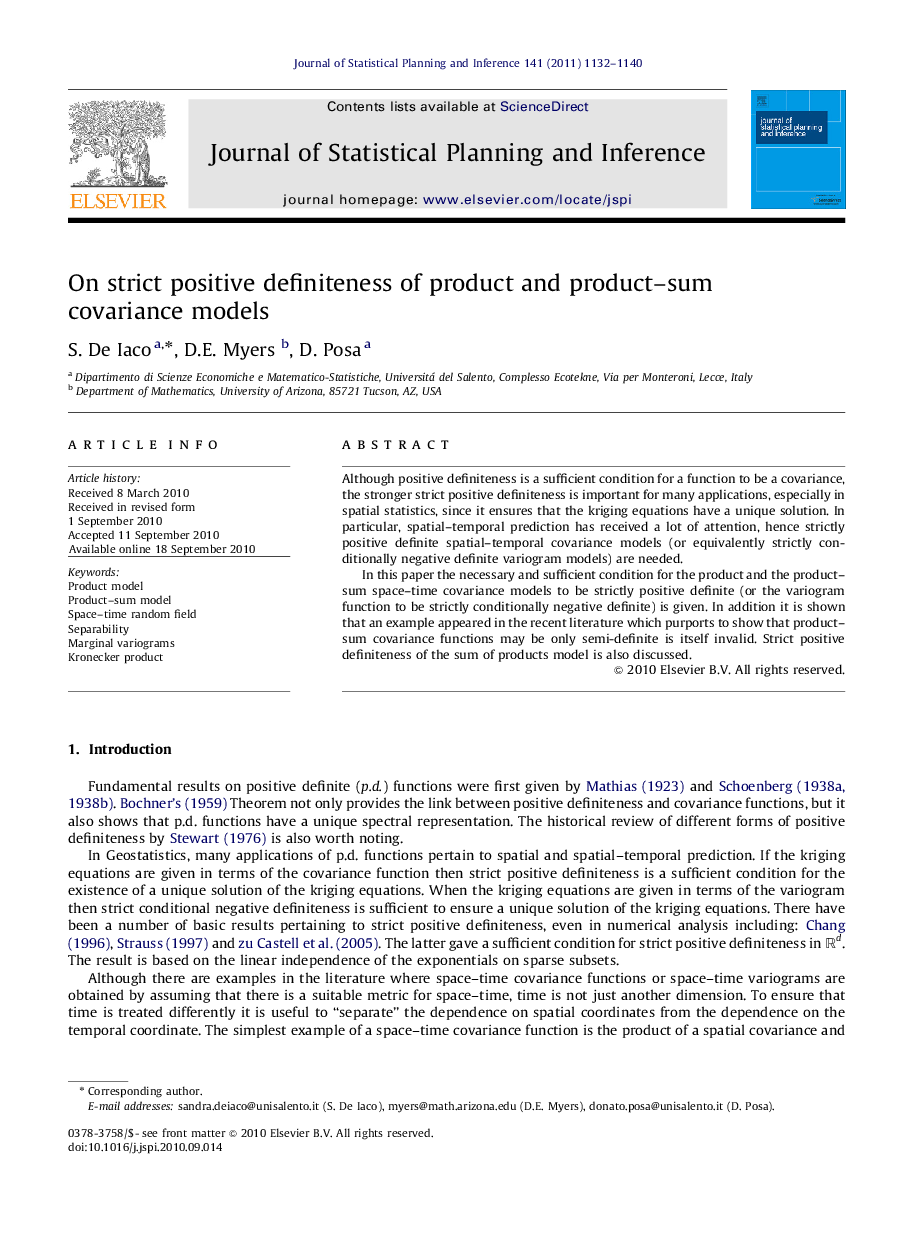 On strict positive definiteness of product and product–sum covariance models