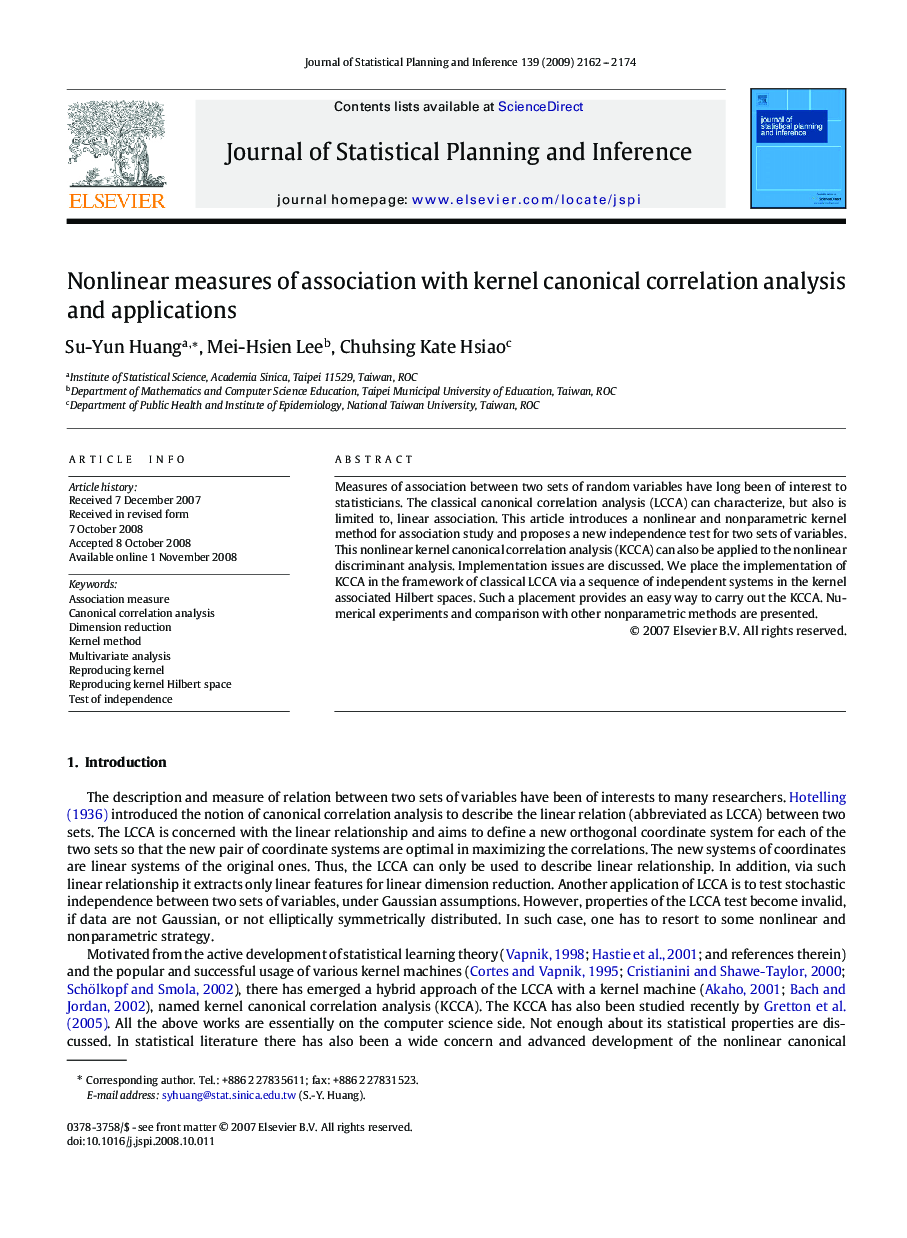 Nonlinear measures of association with kernel canonical correlation analysis and applications
