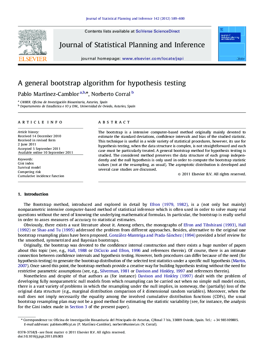 A general bootstrap algorithm for hypothesis testing