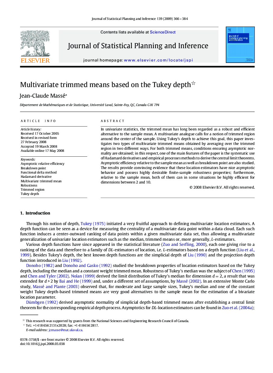 Multivariate trimmed means based on the Tukey depth 