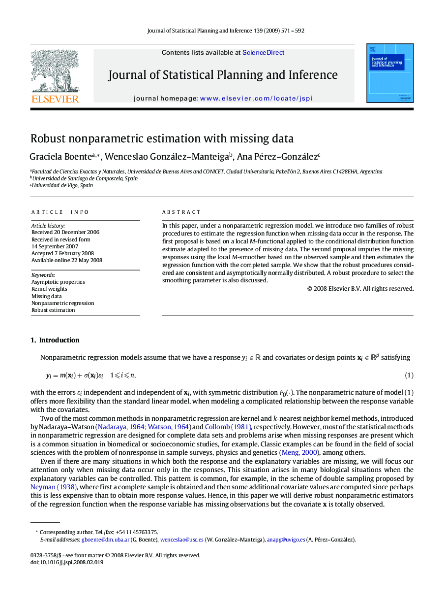 Robust nonparametric estimation with missing data