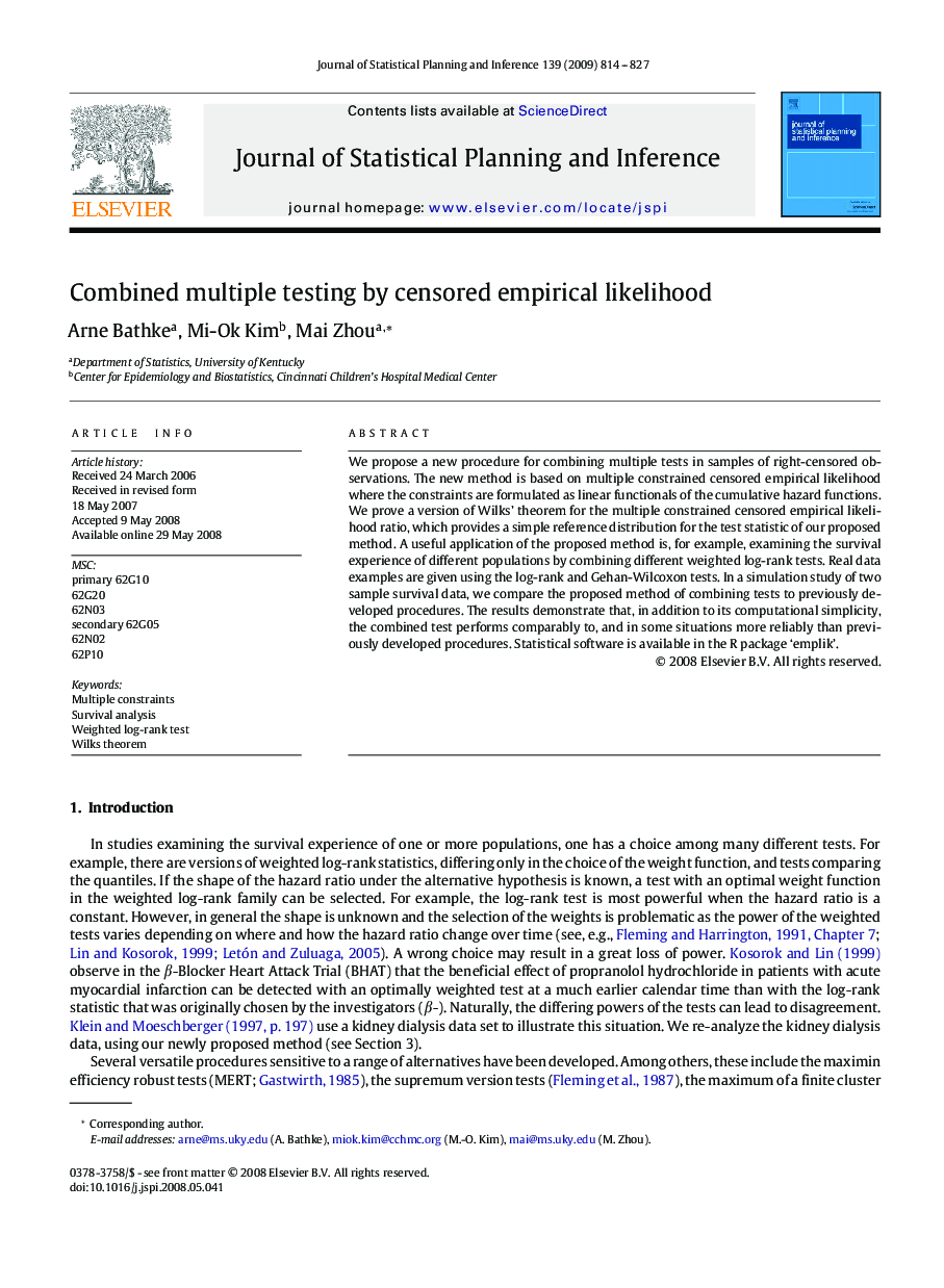 Combined multiple testing by censored empirical likelihood