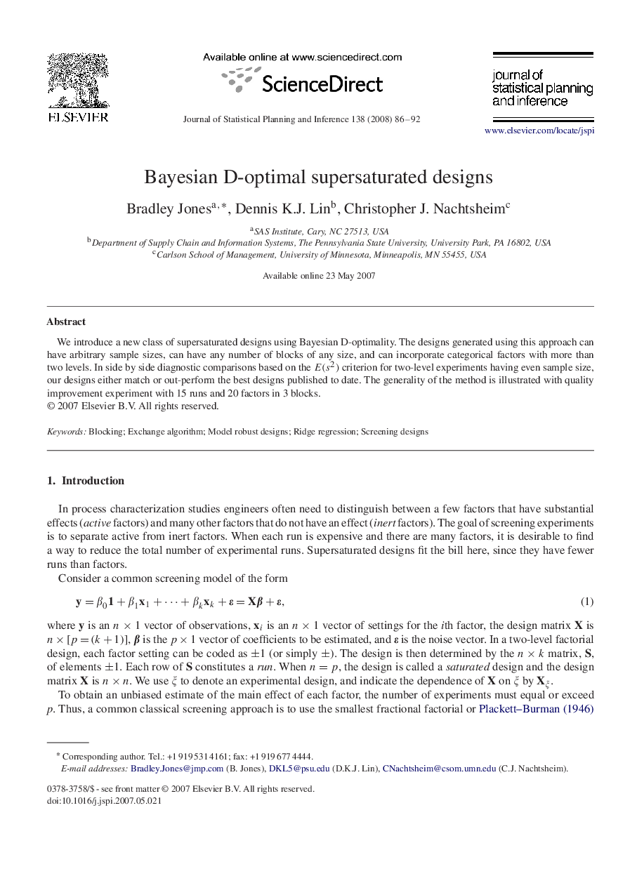 Bayesian D-optimal supersaturated designs