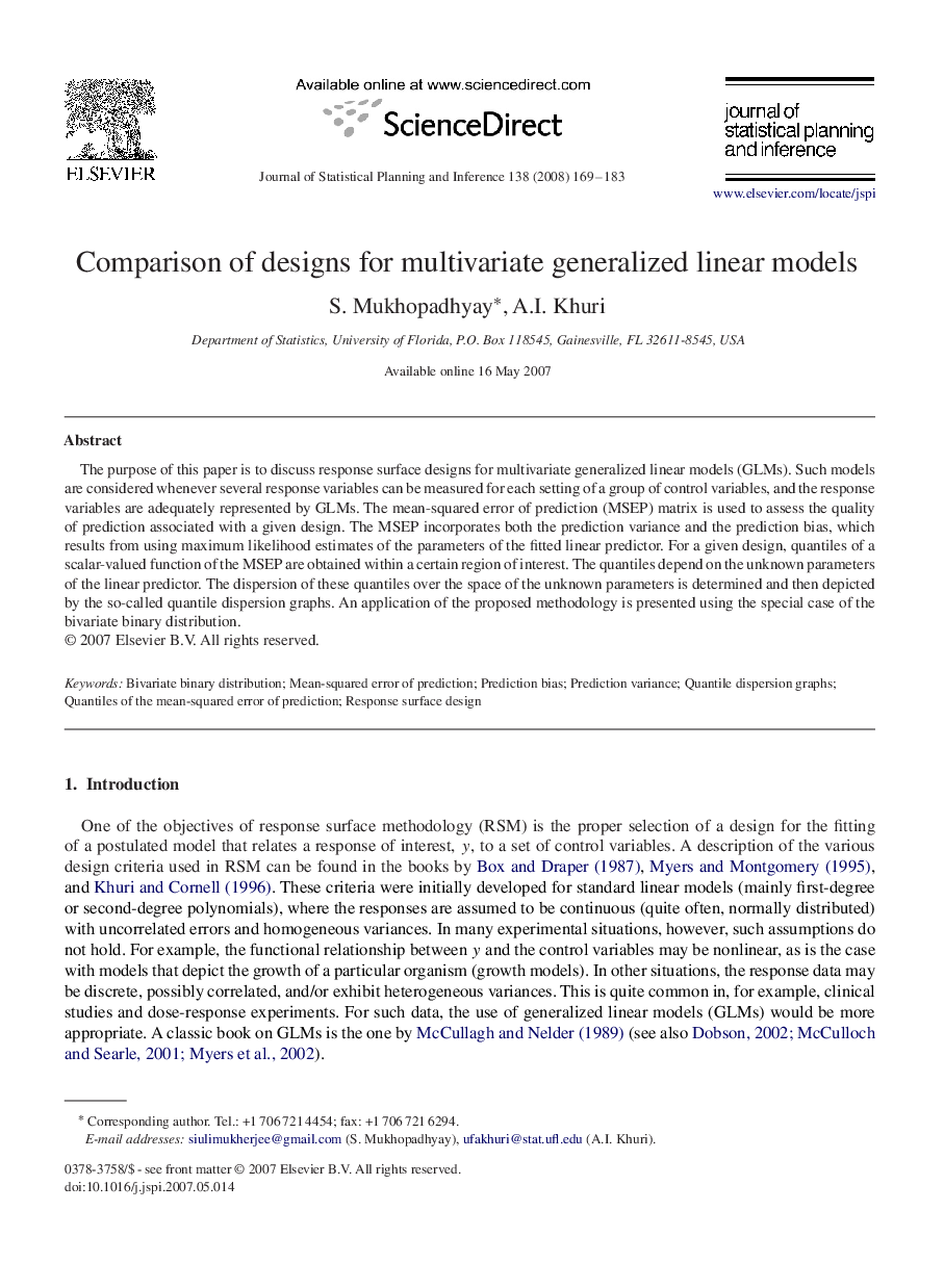 Comparison of designs for multivariate generalized linear models