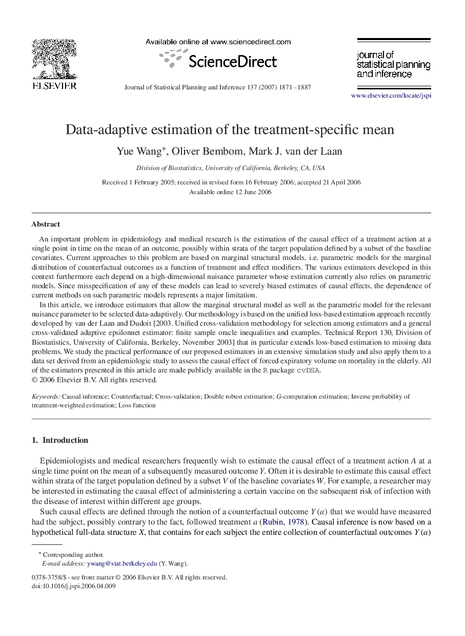 Data-adaptive estimation of the treatment-specific mean