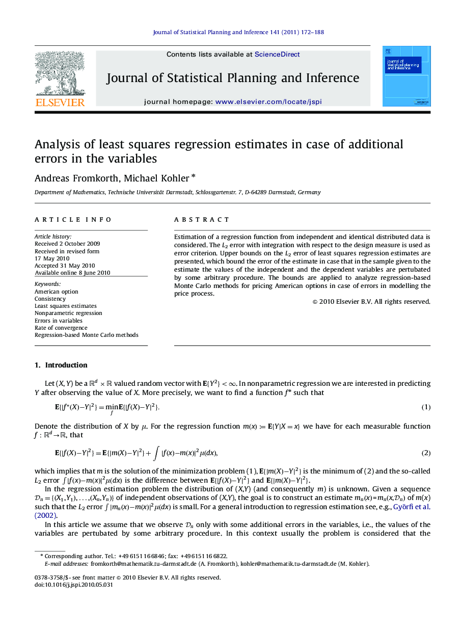 Analysis of least squares regression estimates in case of additional errors in the variables