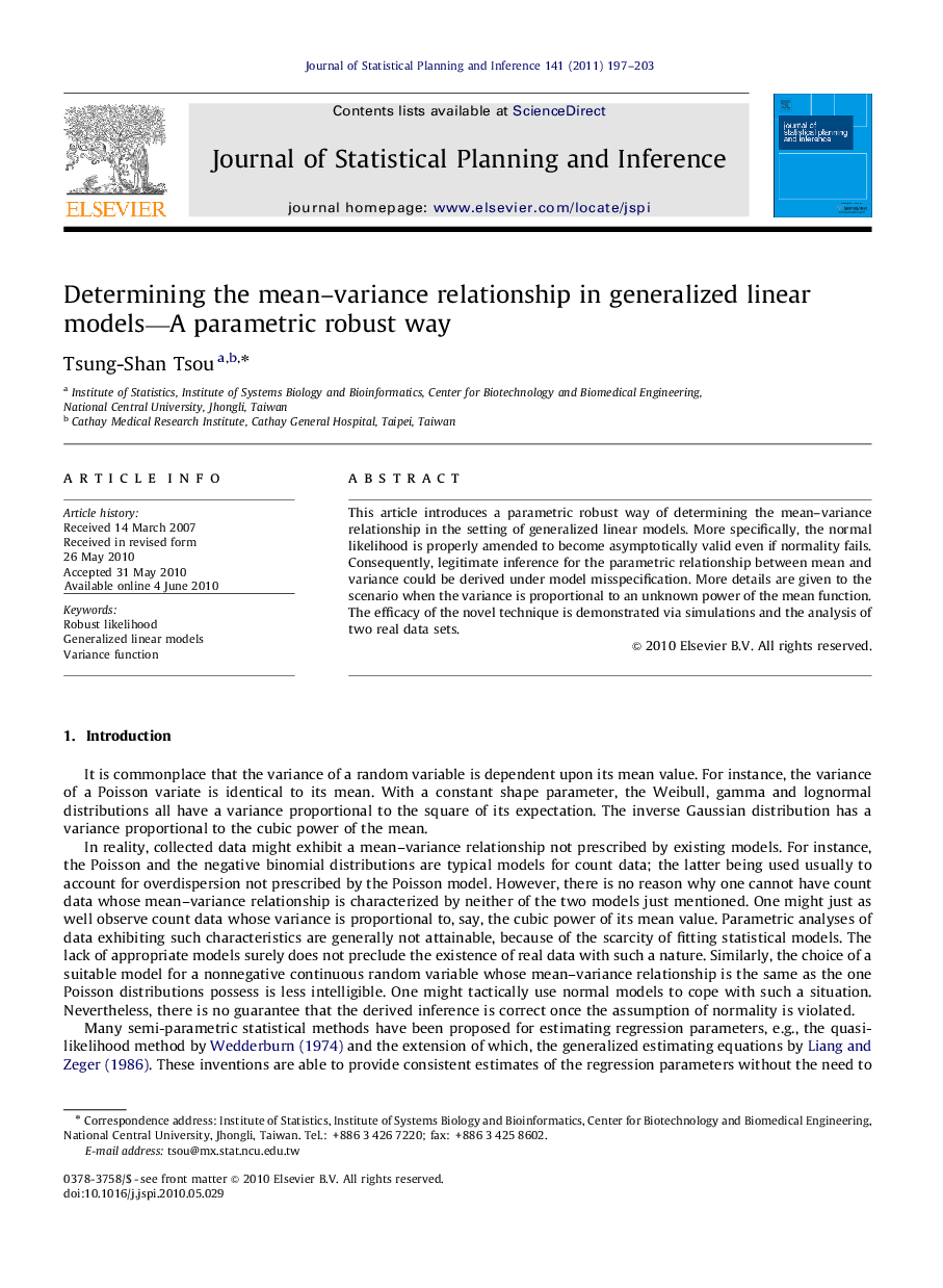 Determining the mean–variance relationship in generalized linear models—A parametric robust way