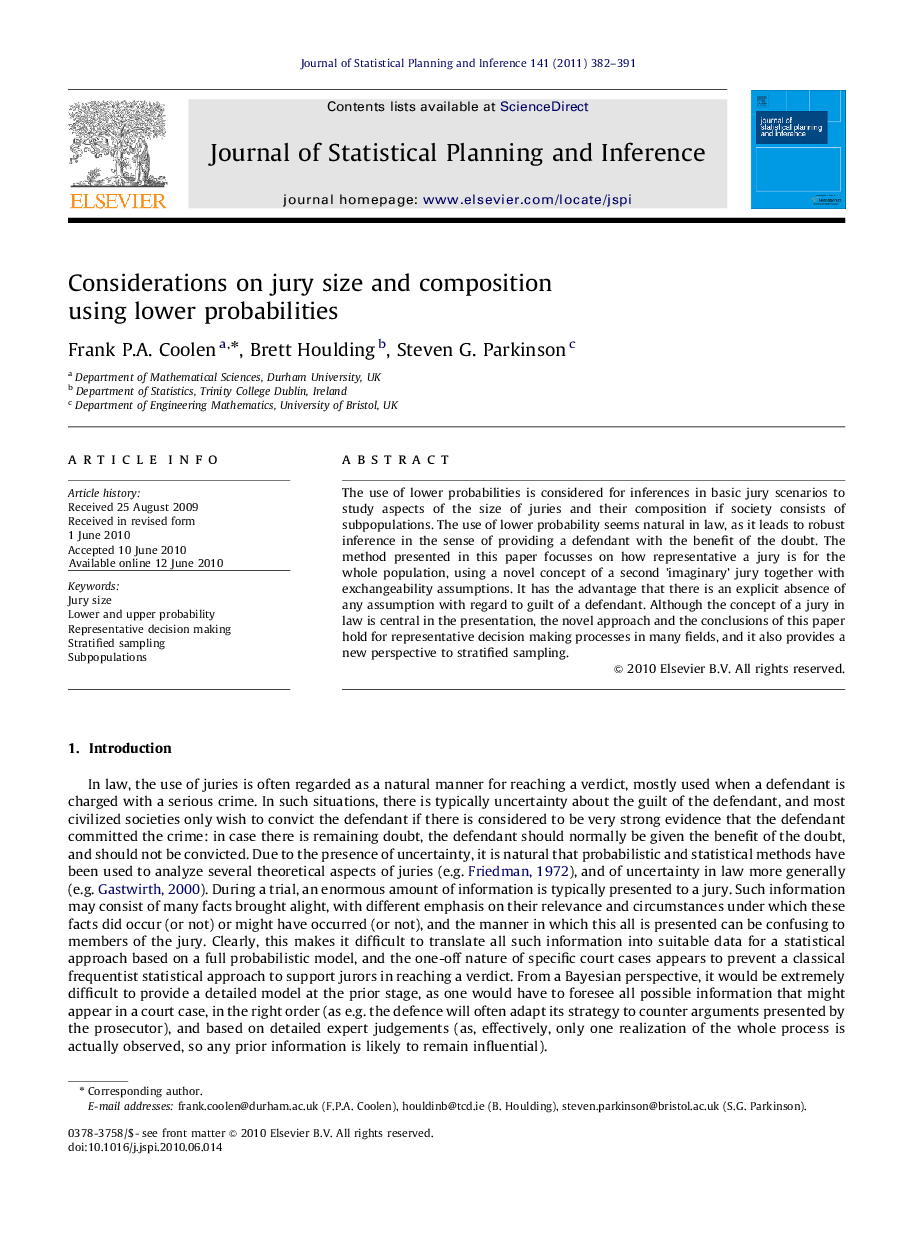 Considerations on jury size and composition using lower probabilities