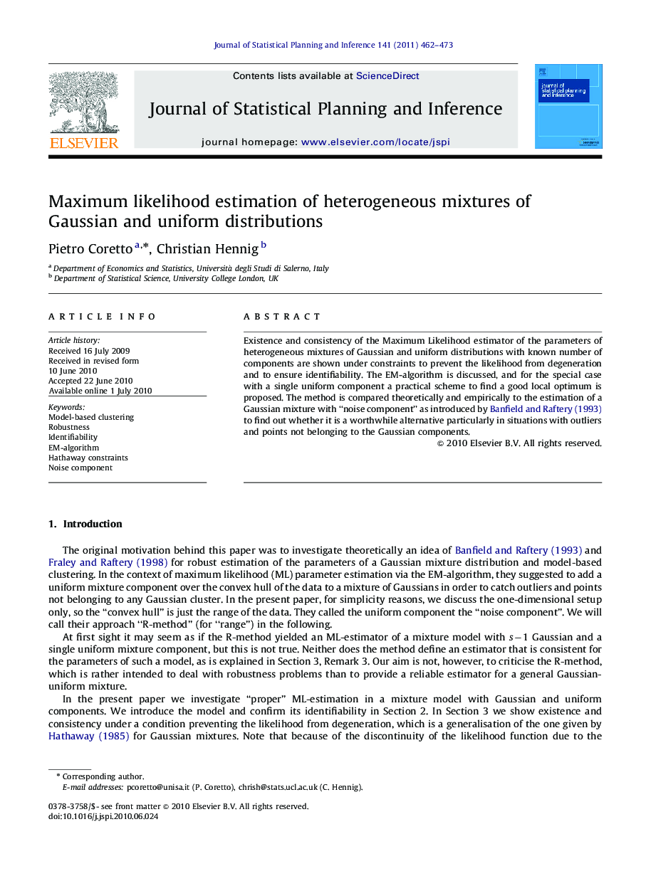 Maximum likelihood estimation of heterogeneous mixtures of Gaussian and uniform distributions