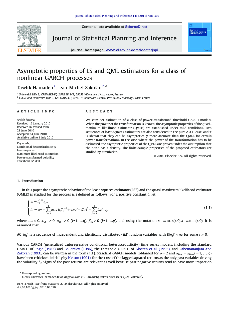 Asymptotic properties of LS and QML estimators for a class of nonlinear GARCH processes