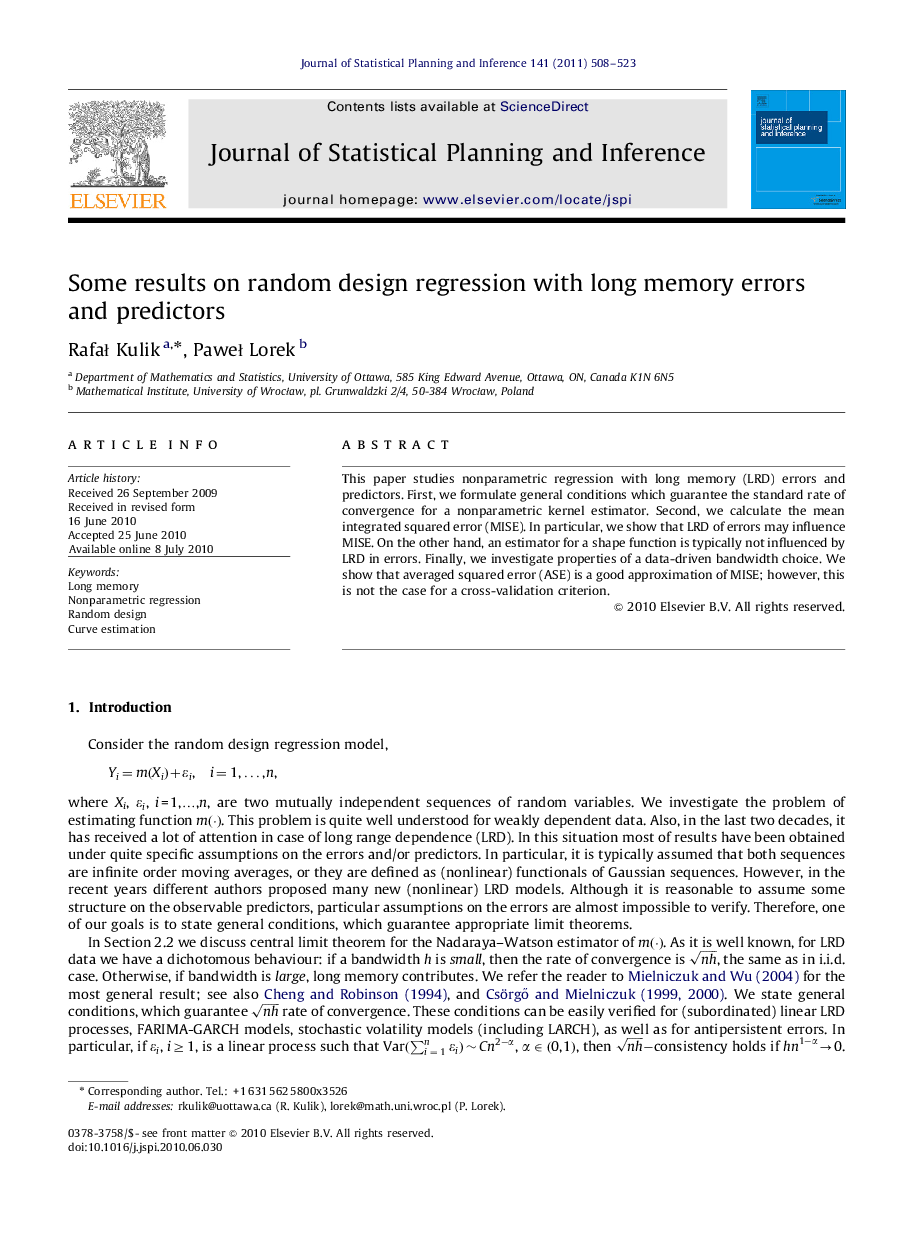 Some results on random design regression with long memory errors and predictors