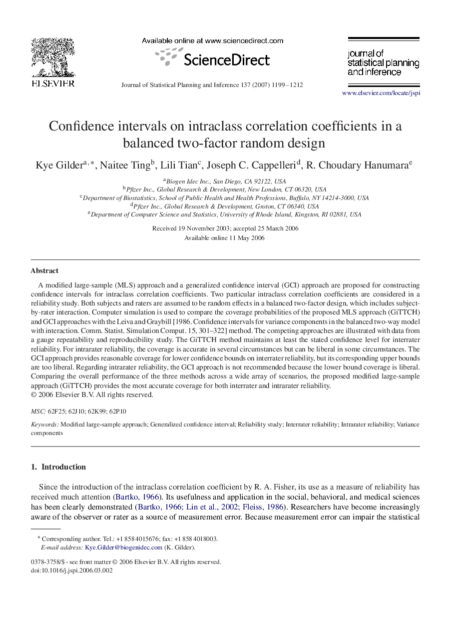 Confidence intervals on intraclass correlation coefficients in a balanced two-factor random design