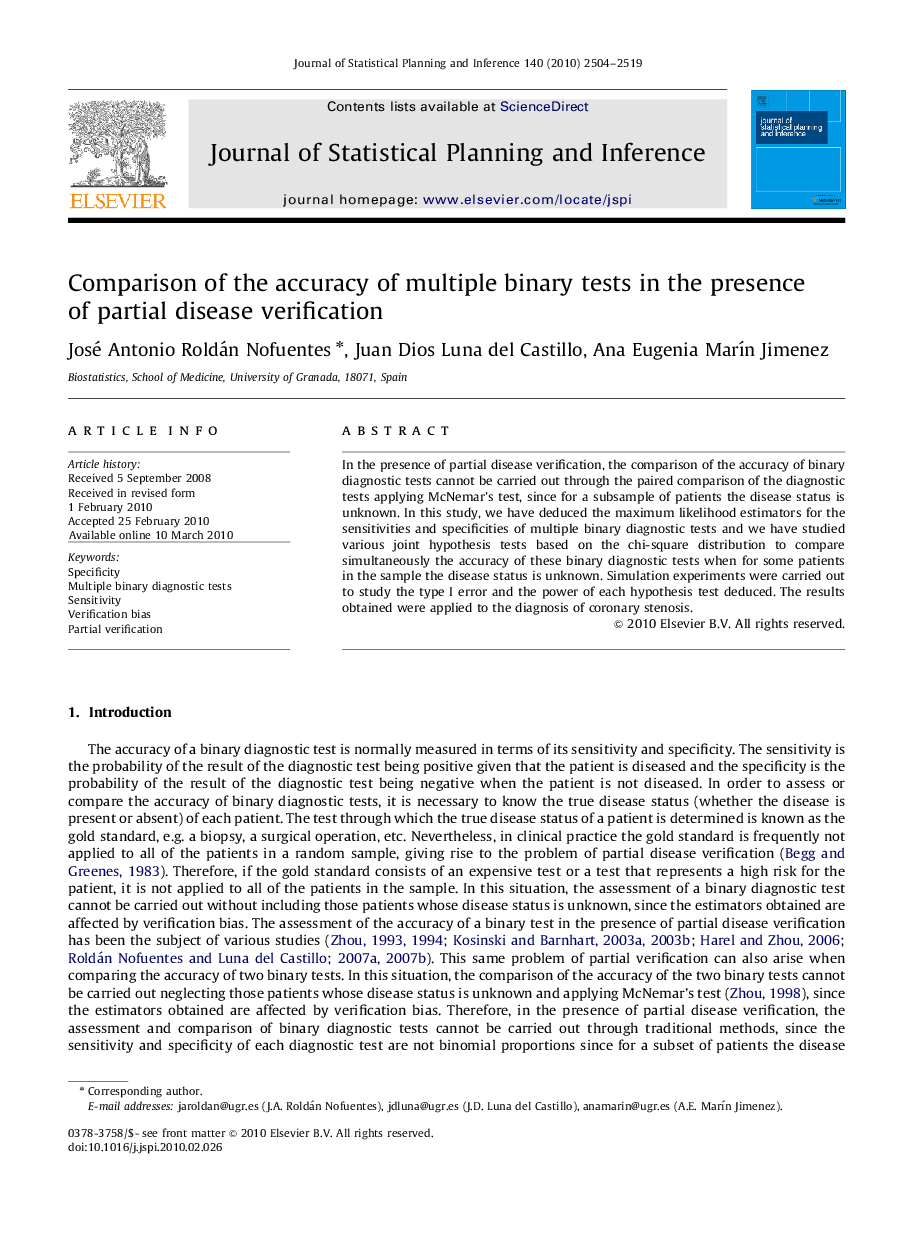 Comparison of the accuracy of multiple binary tests in the presence of partial disease verification