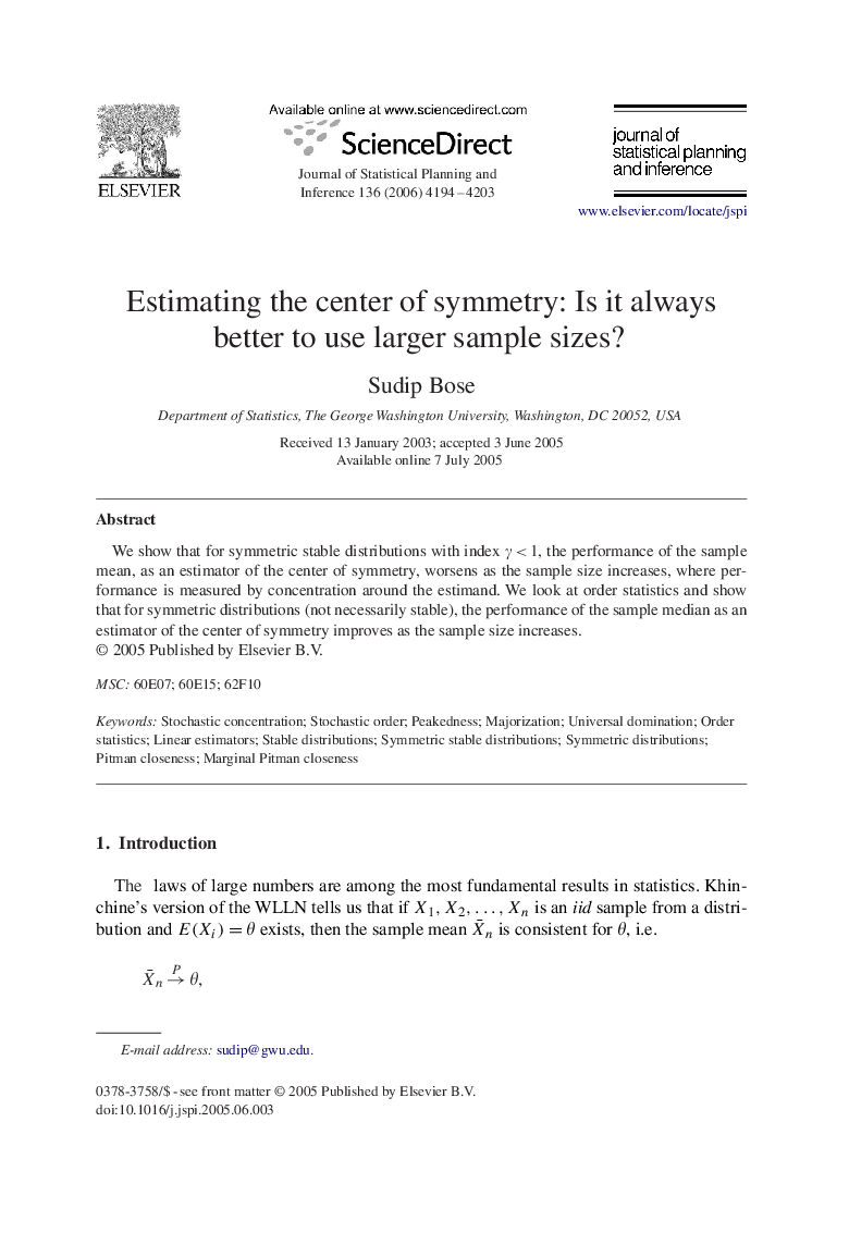 Estimating the center of symmetry: Is it always better to use larger sample sizes?