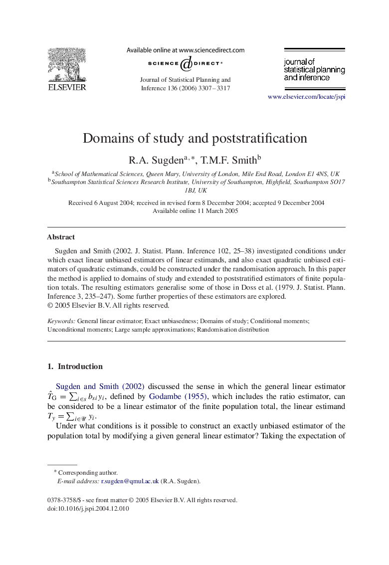 Domains of study and poststratification