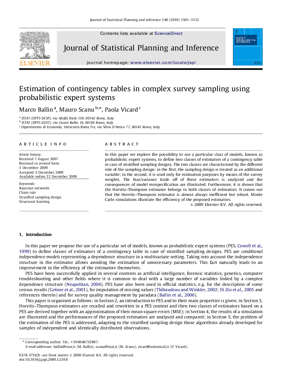 Estimation of contingency tables in complex survey sampling using probabilistic expert systems