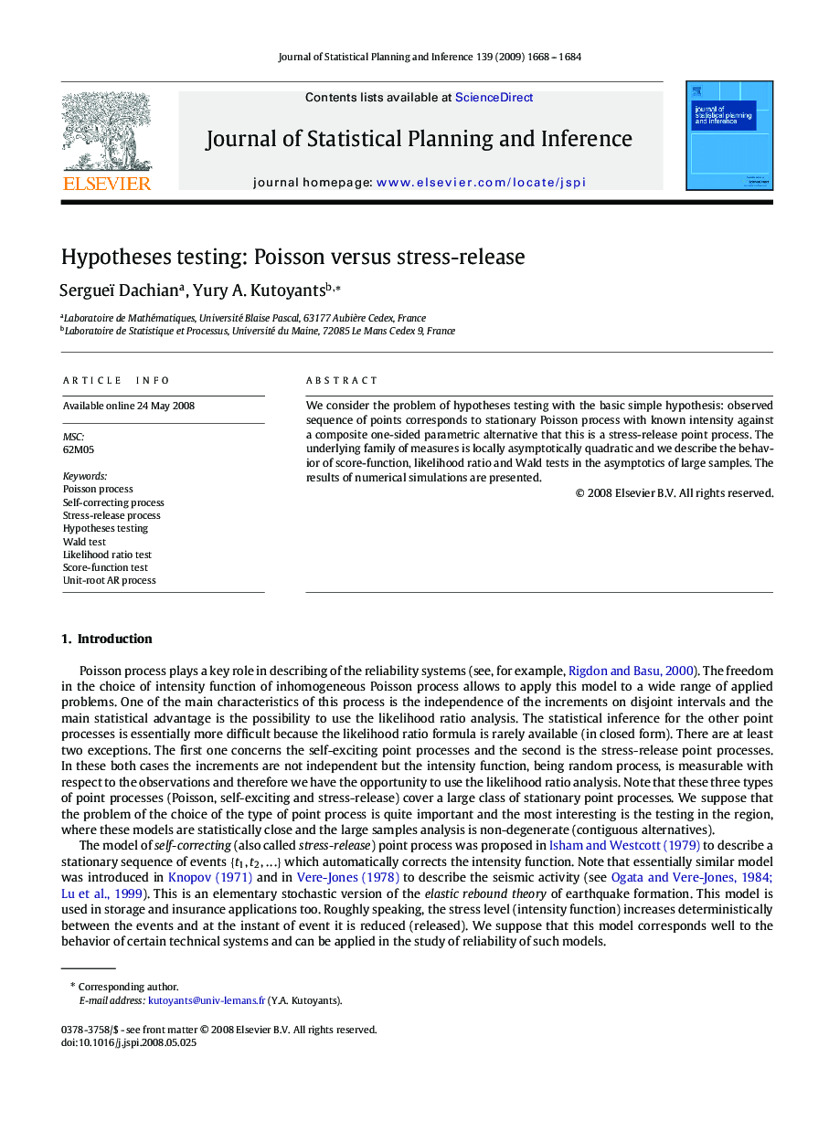 Hypotheses testing: Poisson versus stress-release