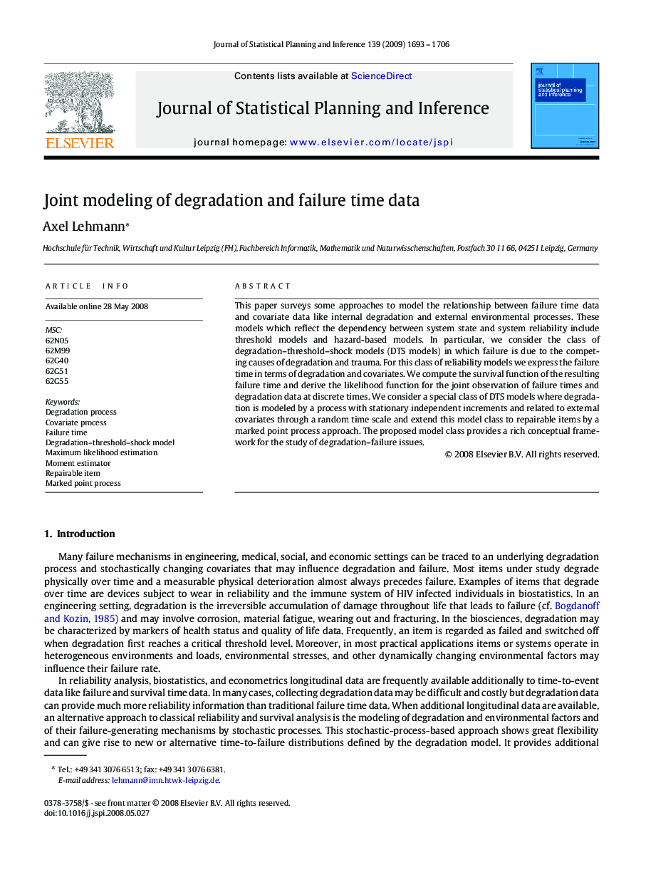 Joint modeling of degradation and failure time data
