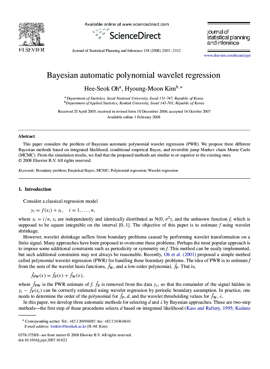 Bayesian automatic polynomial wavelet regression