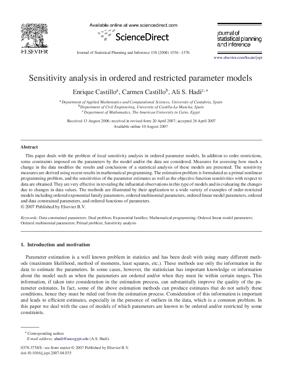 Sensitivity analysis in ordered and restricted parameter models