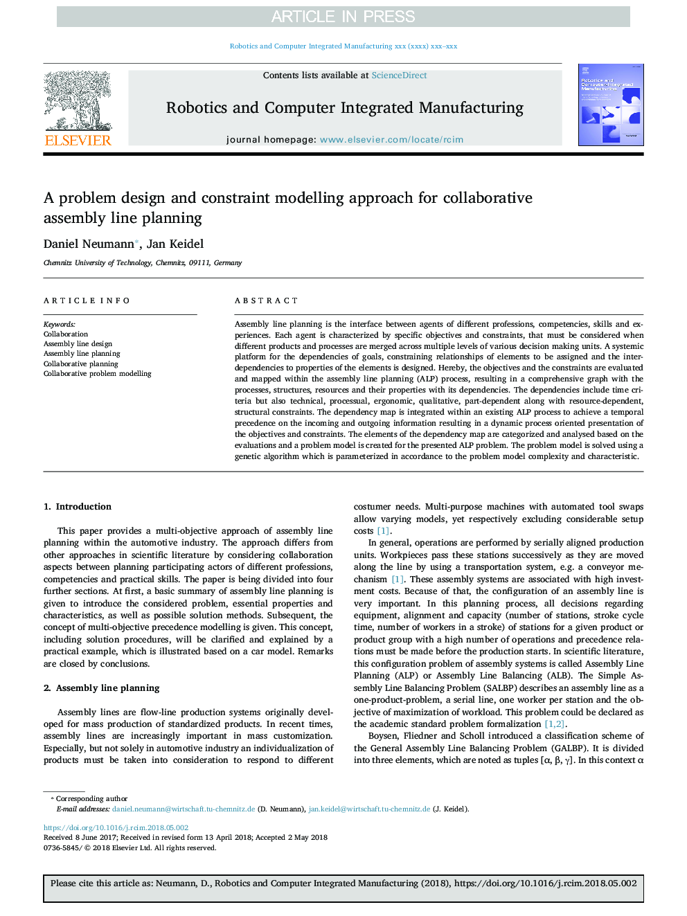 A problem design and constraint modelling approach for collaborative assembly line planning