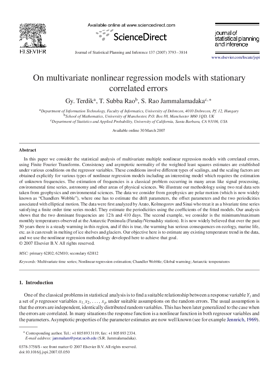 On multivariate nonlinear regression models with stationary correlated errors